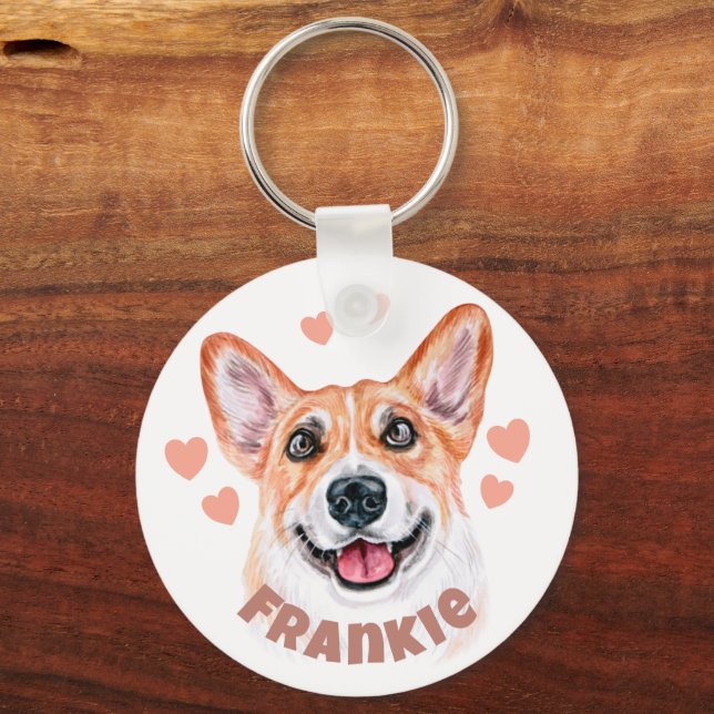 Corgi-Mama mit Herz-Hund-Illustration Schlüsselanhänger (Vorderseite)