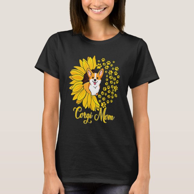 Corgi Mama Niedlich Corgi Hund Sonnenblumen glückl T-Shirt (Vorderseite)