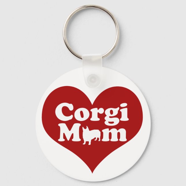 Corgi Mama Niedlich Rotes Herz Schlüsselanhänger (Vorderseite)