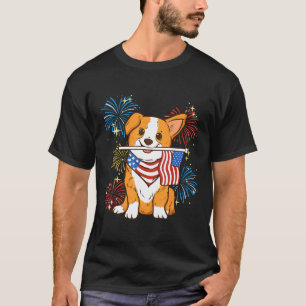 Corgi Mama Papa Kinder Patriotisch Amerikanisches T-Shirt