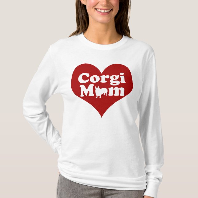 Corgi Mama Rotes Herz T-Shirt (Vorderseite)