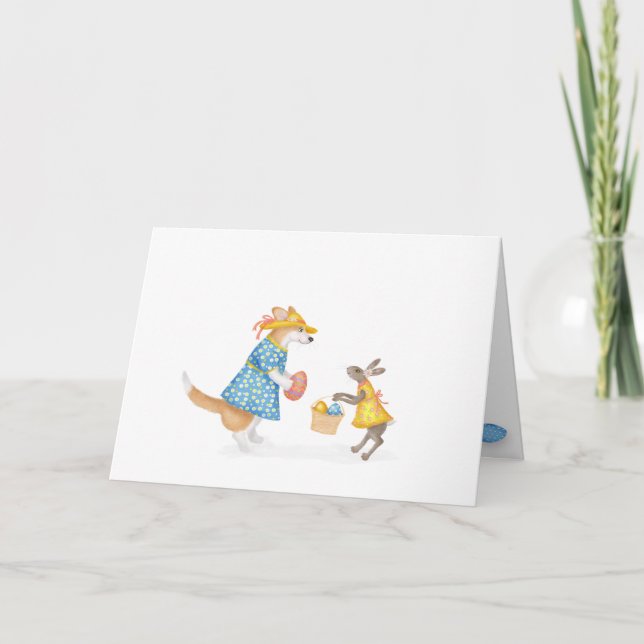 Corgi mignonne et lièvre Carte Pâques (Devant)