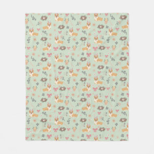 Corgi Mint Garten Florales Nahtloses Muster Fleecedecke