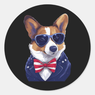Corgi mit der patriotischen US-Flagge Amerikanisch Runder Aufkleber
