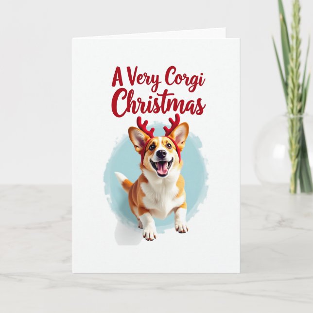 Corgi mit der Weihnachtskarte von Rentier Karte (Vorderseite)