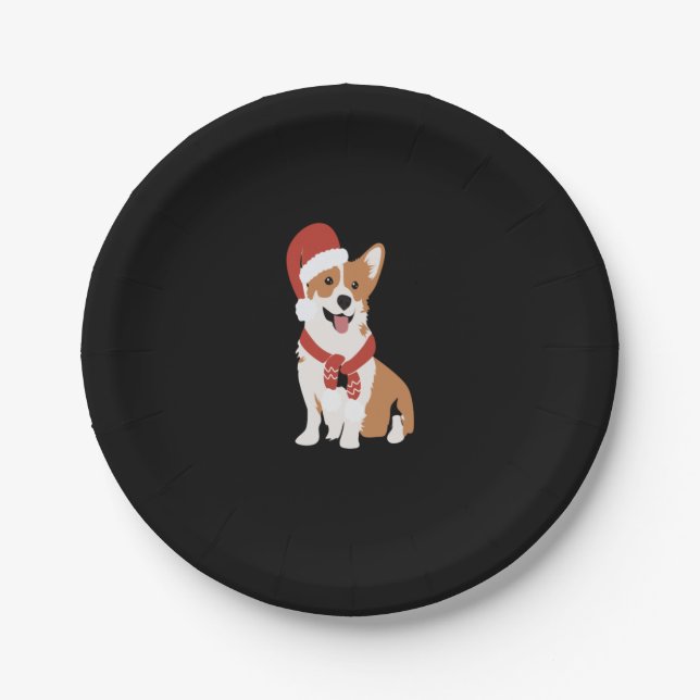 Corgi mit einer Weihnachtsmannmütze Pappteller (Vorderseite)