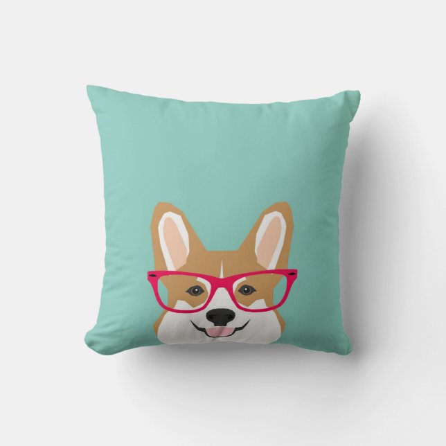 Corgi mit Glasses - Hipster Dog, Niedlich Corgi GI Kissen (Vorderseite)