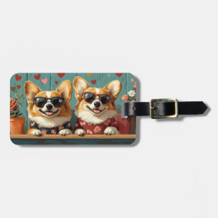 Corgi mit Herz Rosen Valentinstag Gepäckanhänger