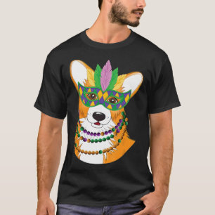 Corgi mit Mardi Gras Beads Nekklace Maskenhund T-Shirt