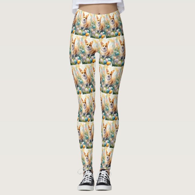 Corgi mit Ostereier Urlaub Leggings (Vorderseite)