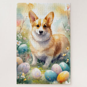 Corgi mit Ostereiern Feiertag