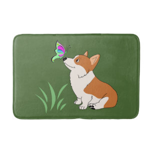 Corgi mit Schmetterling Badematte