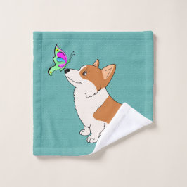 Corgi mit Schmetterling Waschlappen