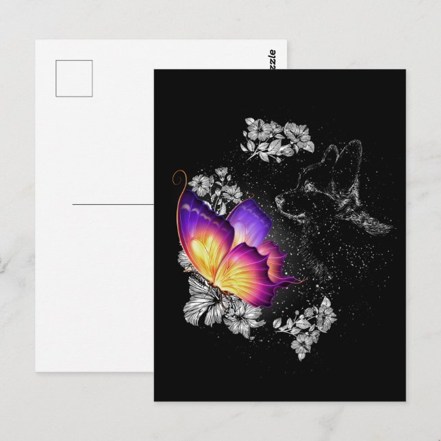 Corgi mit Schmetterlingshund am Paradies Postkarte (Vorne/Hinten)