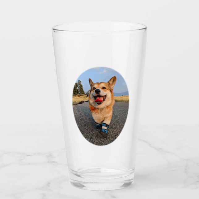 Corgi mit Schuhen Glas (Vorderseite)