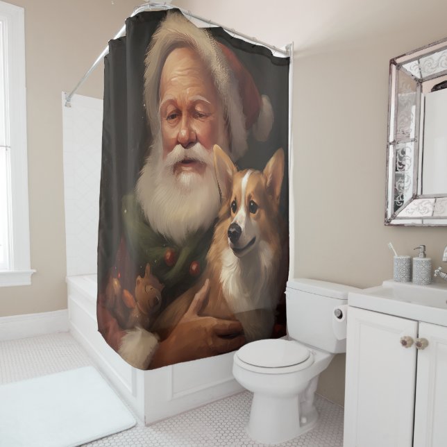 Corgi mit Weihnachtsfeiern Duschvorhang (Beispiel)