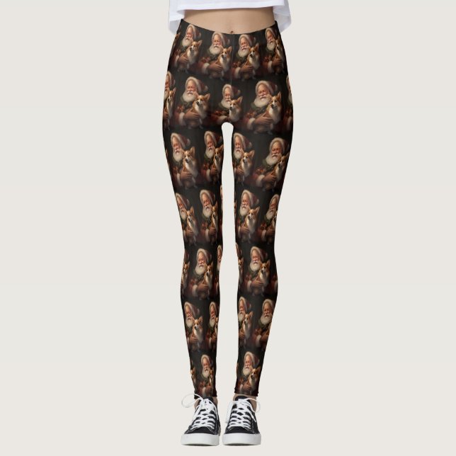Corgi mit Weihnachtsfeiern Leggings (Vorderseite)