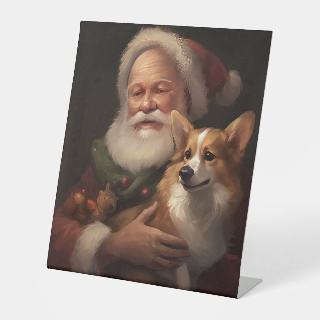Corgi mit Weihnachtsfeiern Sockelschild (Vorderseite)