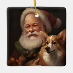 Corgi mit Weihnachtsmann Festive Weihnachten Keramikornament