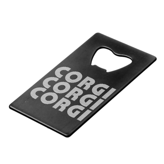 Corgi Modern White Text Geldbeutel Flaschenöffner (Vorderseite Schrägansicht)