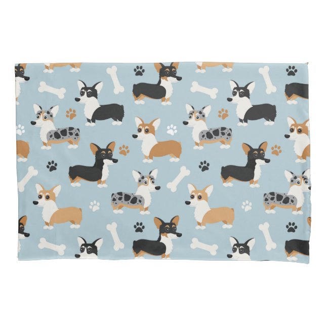 Corgi-Muster Blau Kissenbezug (Vorderseite)