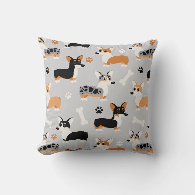 Corgi-Muster Grau Kissen (Vorderseite)