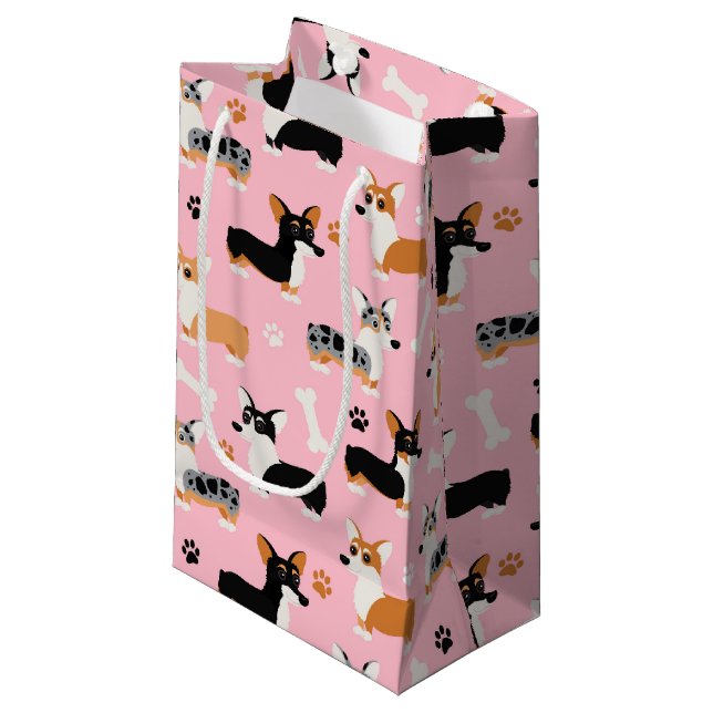 Corgi-Muster Rosa Kleine Geschenktüte (Vorderseite Schrägansicht)