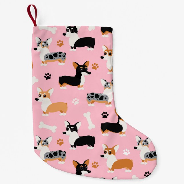 Corgi-Muster Rosa Kleiner Weihnachtsstrumpf (Vorderseite)