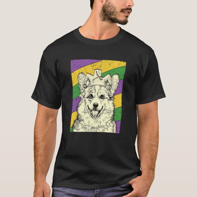 Corgi Narr Mardi Gras Hunde-Mama oder Papa T-Shirt (Vorderseite)