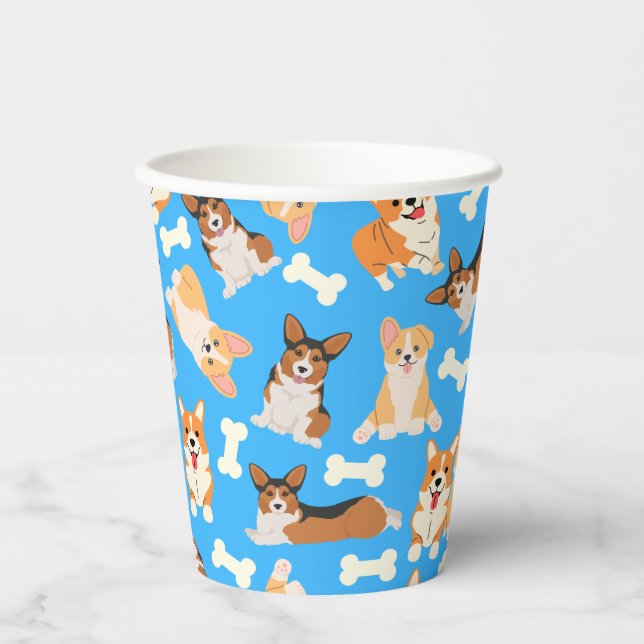 Corgi Niedlich Pattern Blau Pappbecher (Vorderseite)