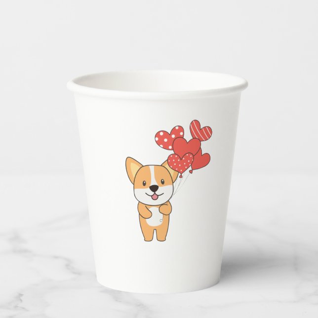 Corgi Niedliche Tiere mit Herzblasen zu Pappbecher (Vorderseite)