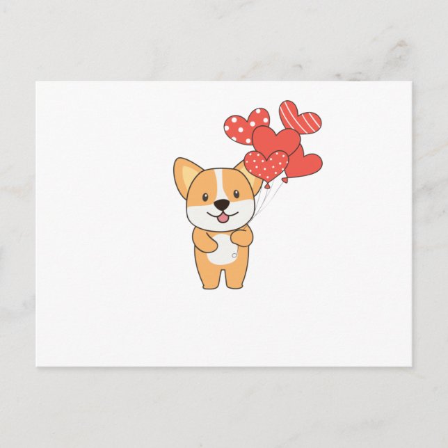 Corgi Niedliche Tiere mit Herzblasen zu Postkarte (Vorderseite)