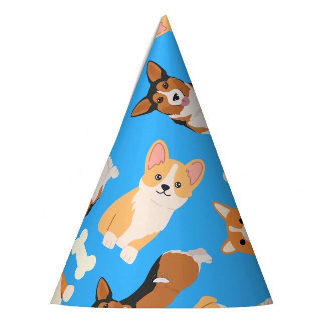 Corgi Niedliches Muster in blau Partyhütchen (Links)