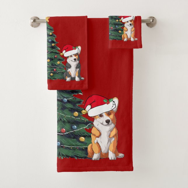 Corgi Noël Arbre mignon Fête Rouge (En situation)
