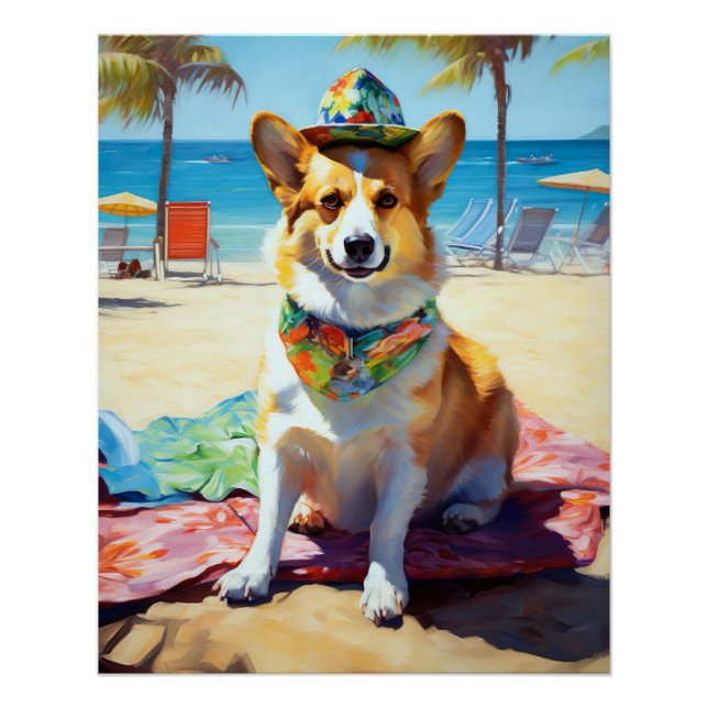 Corgi on Beach, Sommergeschenk für Hundefreunde Poster (Vorderseite)