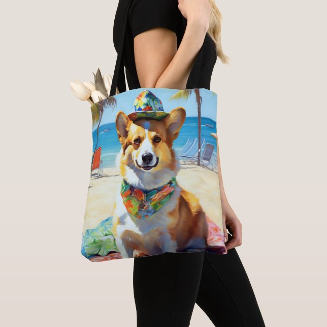 Corgi on Beach, Sommergeschenk für Hundefreunde Tasche (Von Nahem)