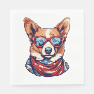 Corgi Patriotic Dog USA Flag Serviette