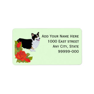 Corgi [Pembroke Waliser] auf Roten Rosen Adressaufkleber