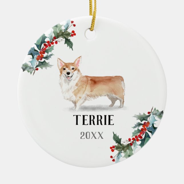 Corgi Personalisierter Weihnachtshund Keramik Ornament (Vorne)