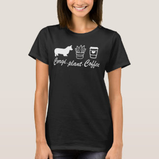 Corgi-Pflanze-Kaffee T-Shirt