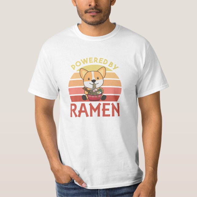 Corgi Powered by Ramen Niedlich Kawaii Noodle Hund T-Shirt (Vorderseite)
