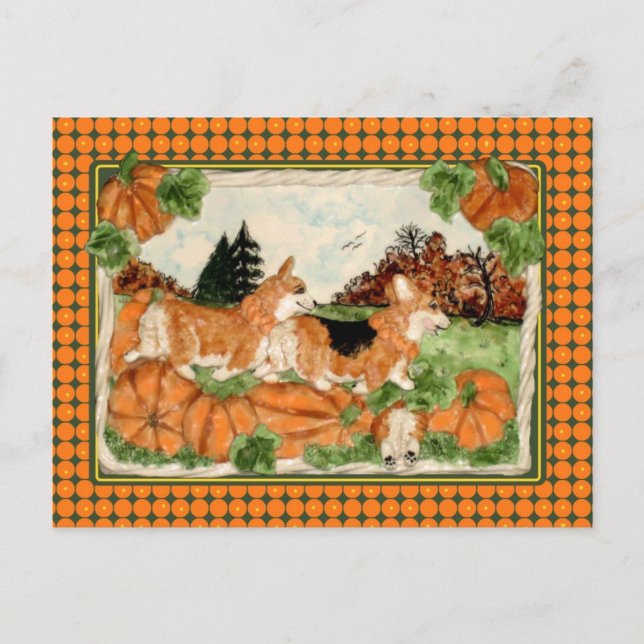 Corgi Pumpkin Patch Postcard Postkarte (Vorderseite)