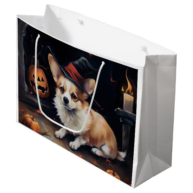 Corgi Pumpkins Halloween Beängstigend Große Geschenktüte (Vorderseite Schrägansicht)