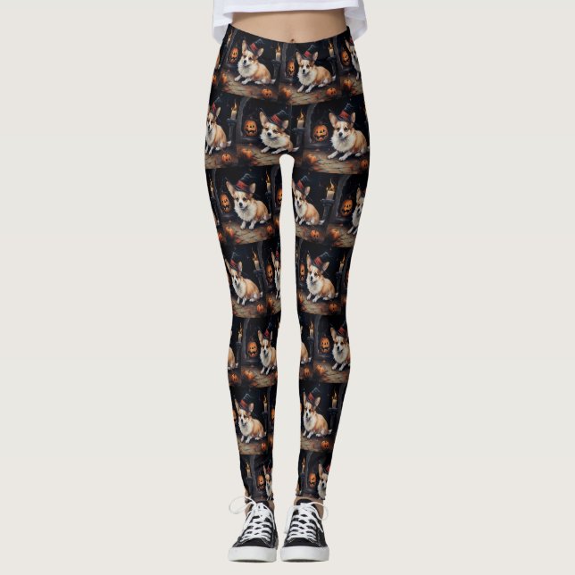 Corgi Pumpkins Halloween Beängstigend Leggings (Vorderseite)