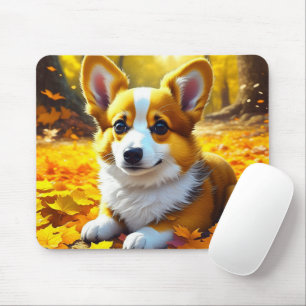 Corgi Puppy Dog Spielen in Herbstlauben Mousepad