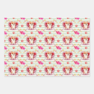 Corgi Puppy Valentinstag Wrapping Paper Geschenkpapier Set