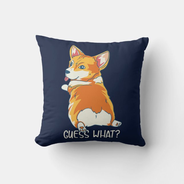 Corgi rät, was Dog Gag Monogramm Kissen (Vorderseite)