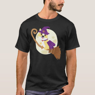 Corgi-Reitende Hexe Besen Süßer Hund Tier Hallowee T-Shirt