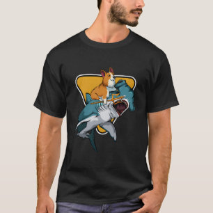 Corgi reitet auf einem Hammerhai Hunde Welpen Besi T-Shirt