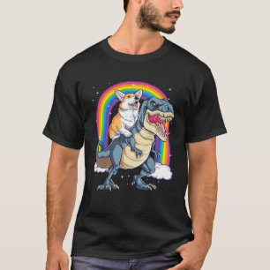 Corgi Reitet Dinosaurier rex Männer Frauen Regenb T-Shirt